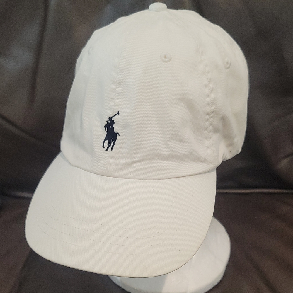 Polo by Ralph Lauren White Cap with Brown Leather Adjustable Strap
